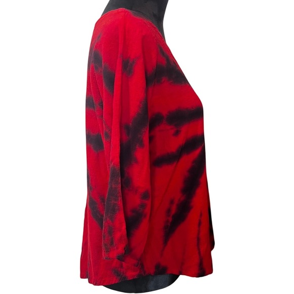 100% Cotton Gauze Lagenlook Oh My Gauze Red Black Tie Dye V-Neck Size L/XL Women - Picture 5 of 8